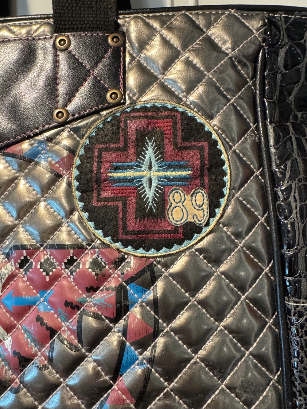 Rare Double D Ranch Metallic Quilted Thunderbird Graphic Tote - Picture 9 of 13